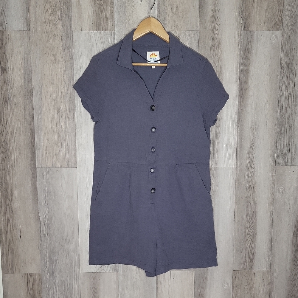 C&C California Womens L Shorts‎ Romper Cotton Gauze Lightweight Pockets Utility